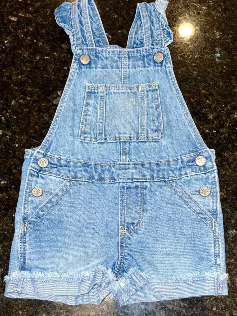 GAP Light Blue Denim Shortalls with Frayed Hem